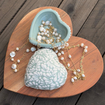 Mint and White Heart Box