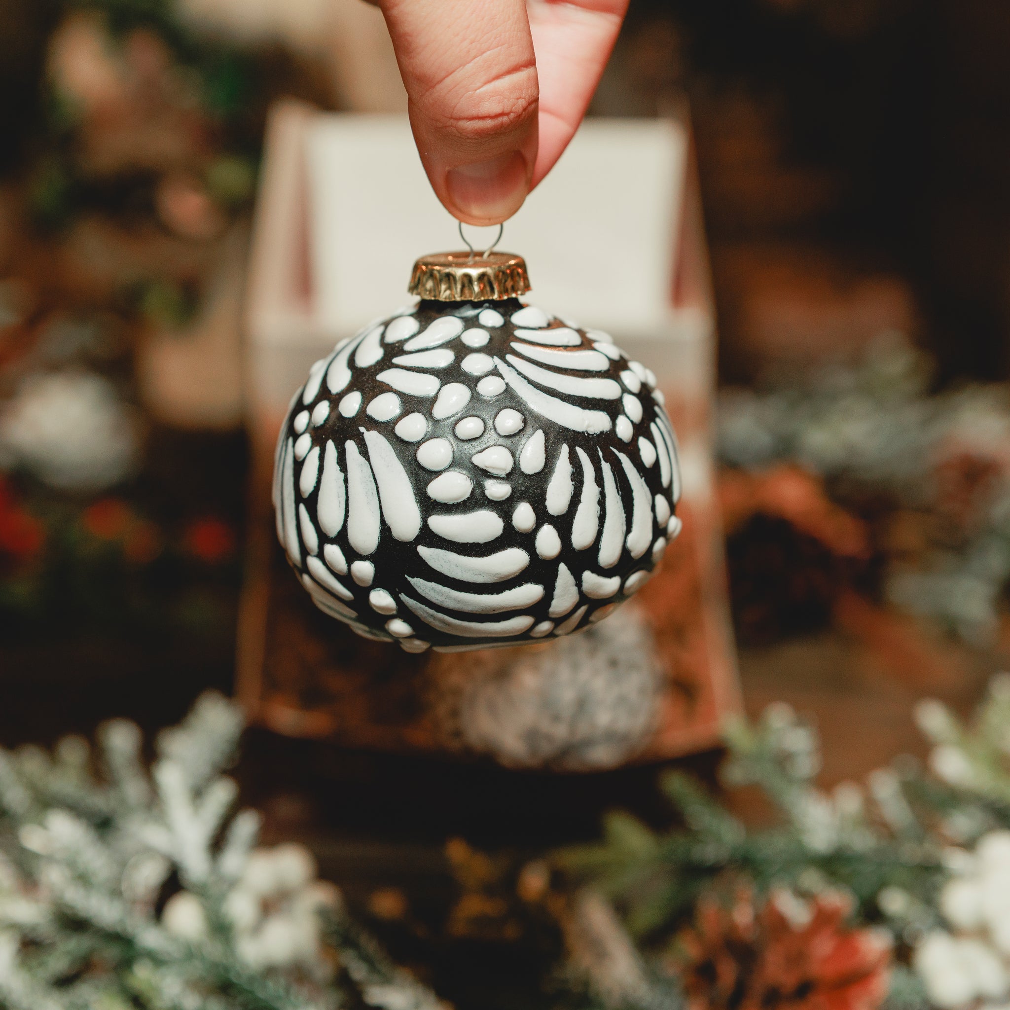 2 Black and White Talavera Ornaments (Big)