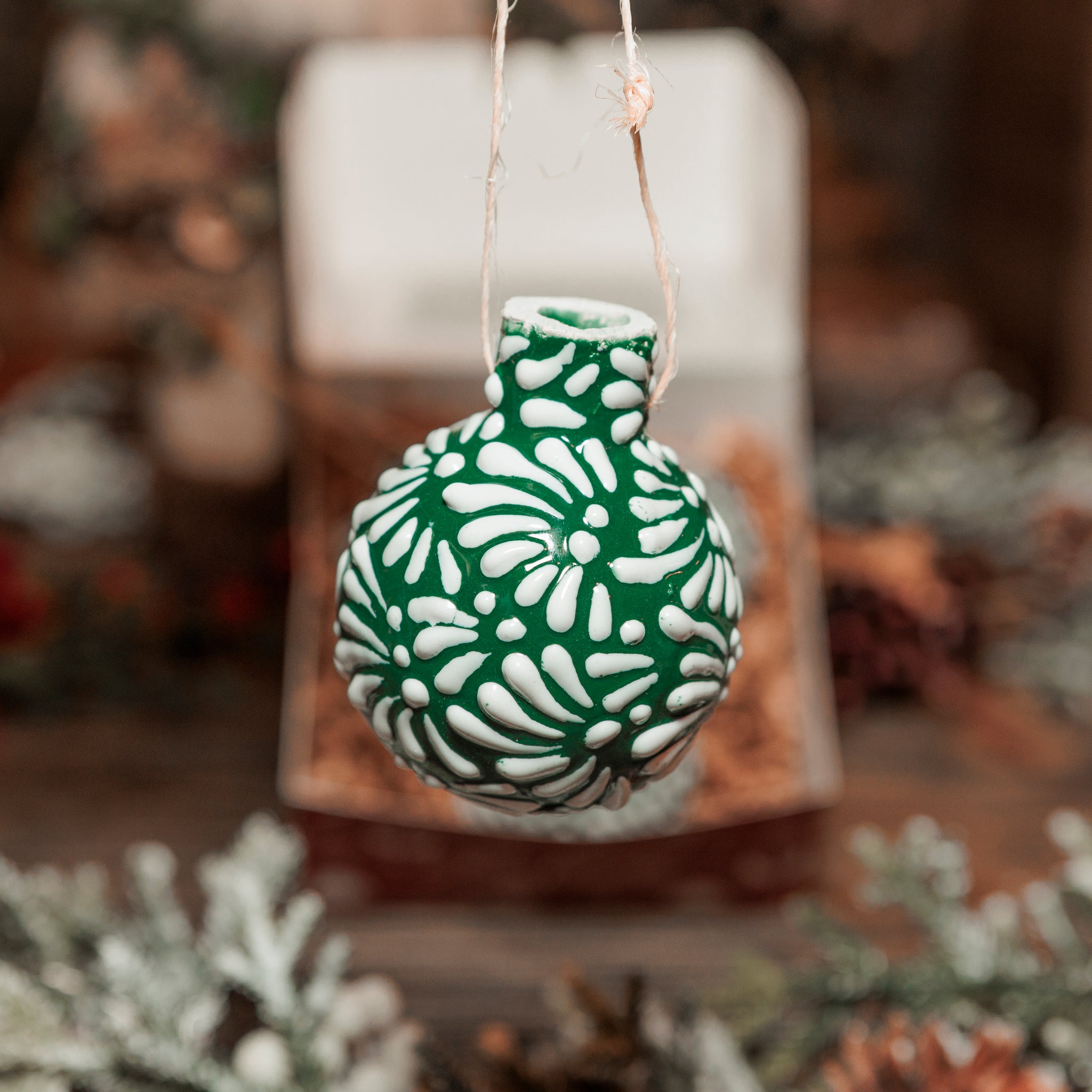 3 Pine-Green Talavera Ornaments (Small)