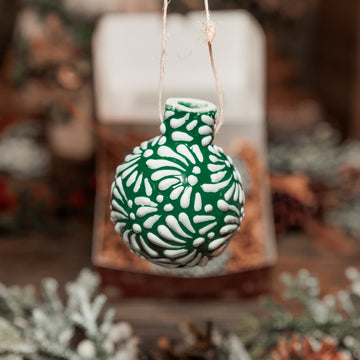 3 Pine-Green Talavera Ornaments (Small)